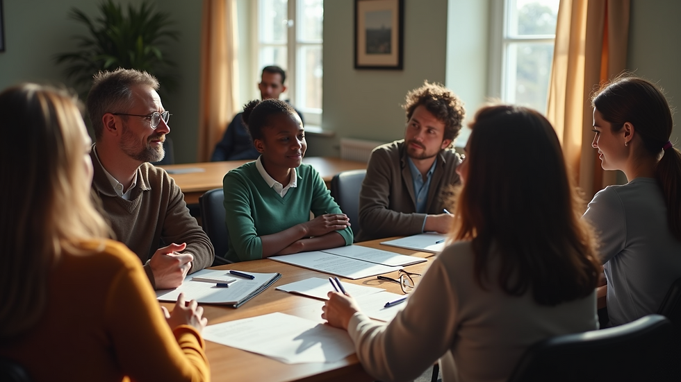 High angle view of community members participating in a mental health workshop