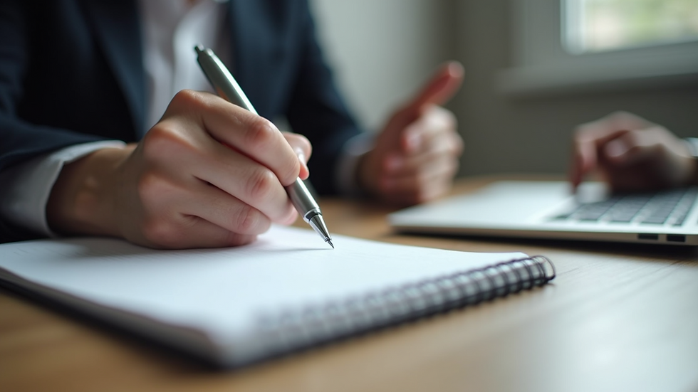 Close-up view of a notebook and pen on a desk during a counseling session