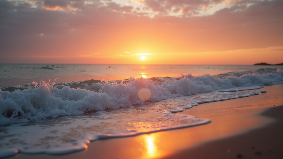 High angle view of a vibrant sunset over a peaceful beach