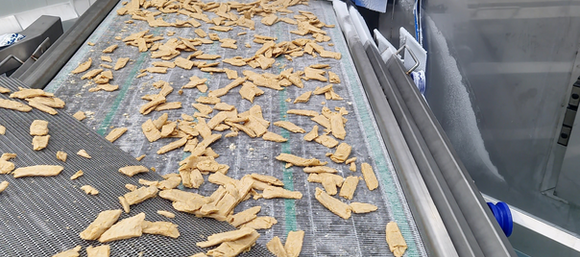 Spiral freezer for vegetarian plant-based meat products.