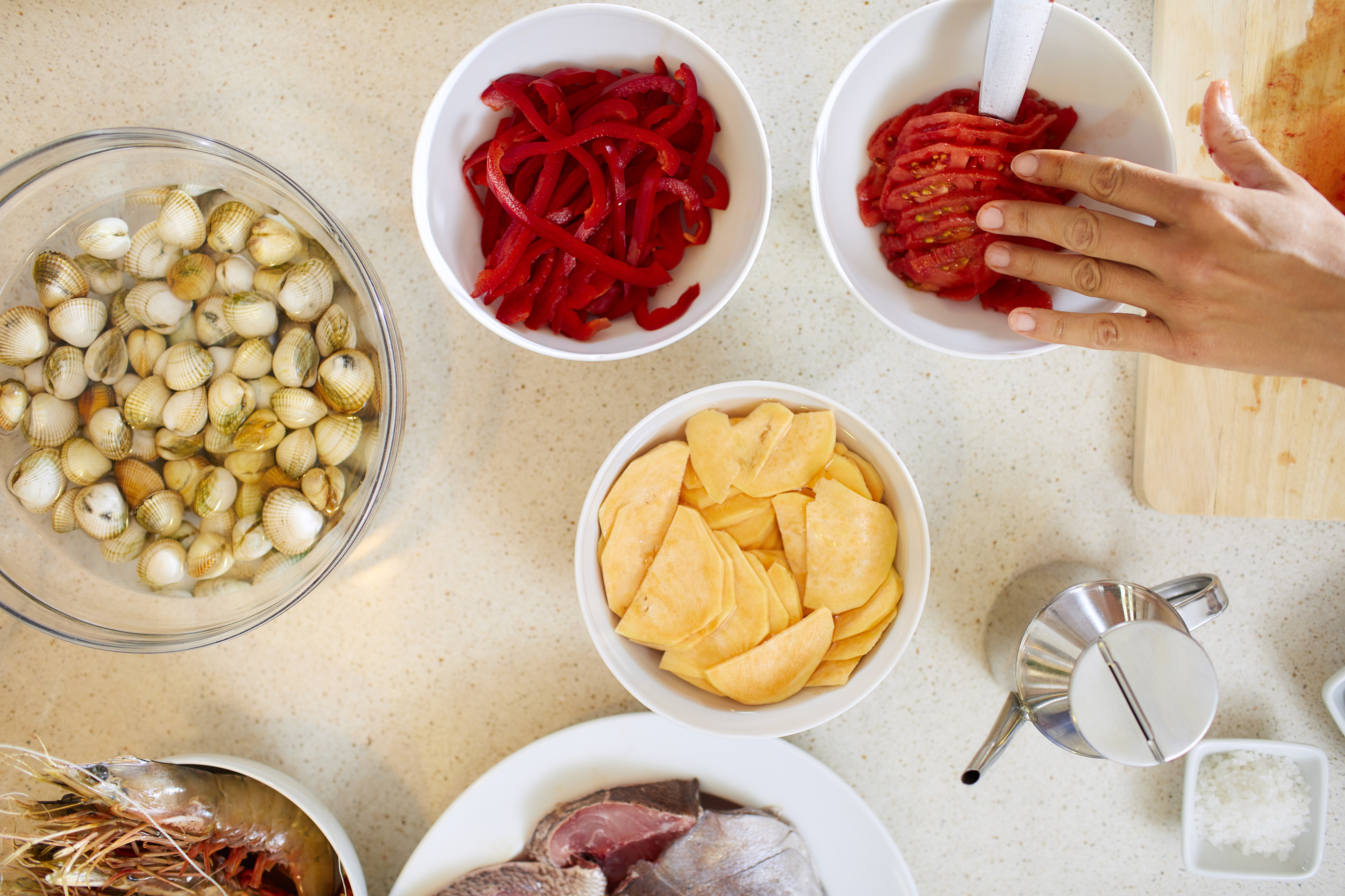 Ingredientes frescos da Cataplana