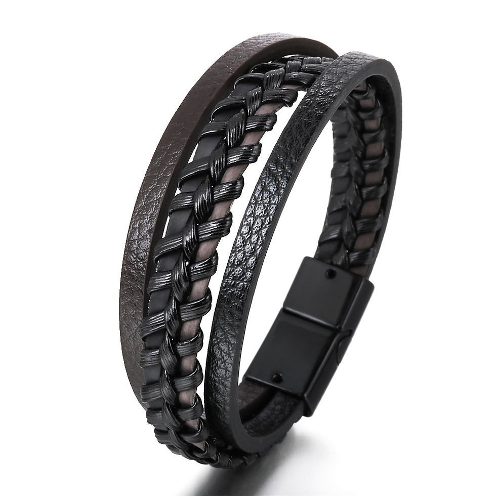Thumbnail: Trendy Leather Bracelets For Men Stainless Steel Bracelet 21CM Multilayer Braide