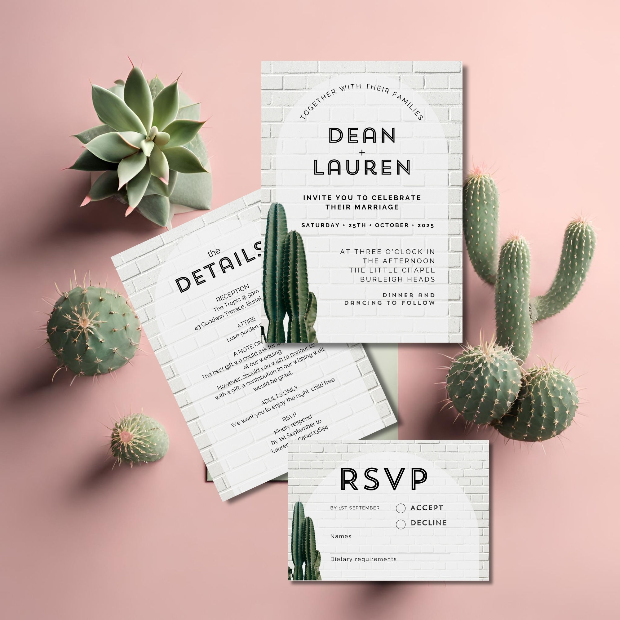 Cactus Wedding invitation bundle template