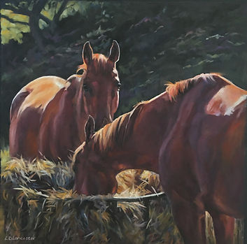 Horse Art by Equestrian Artist Lorna Lancaster - Chestnut horses pastel painting
