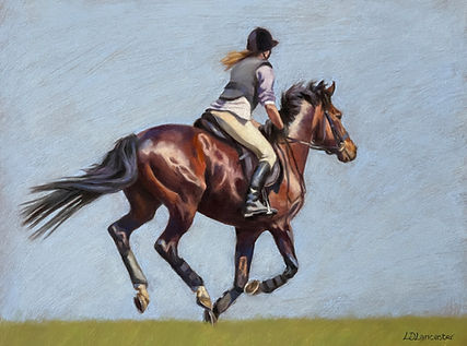 Horse Art by Equestrian Artist Lorna Lancaster - Bay Horse cross Country painting