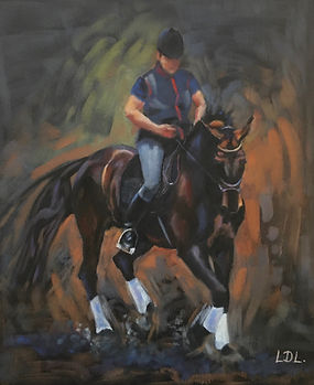 Horse Art by Equestrian Artist Lorna Lancaster - Dressage bay horse painting