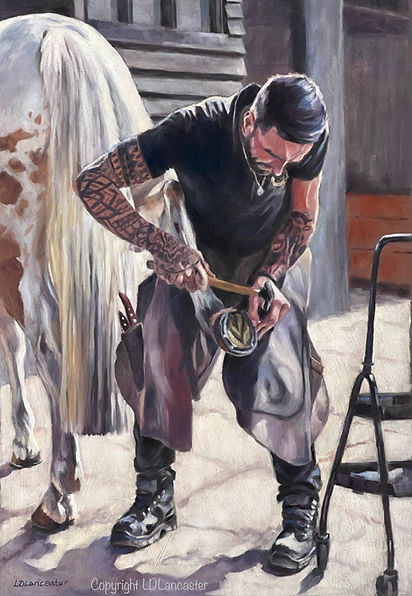 Painting of a Farrier shoeing a horse