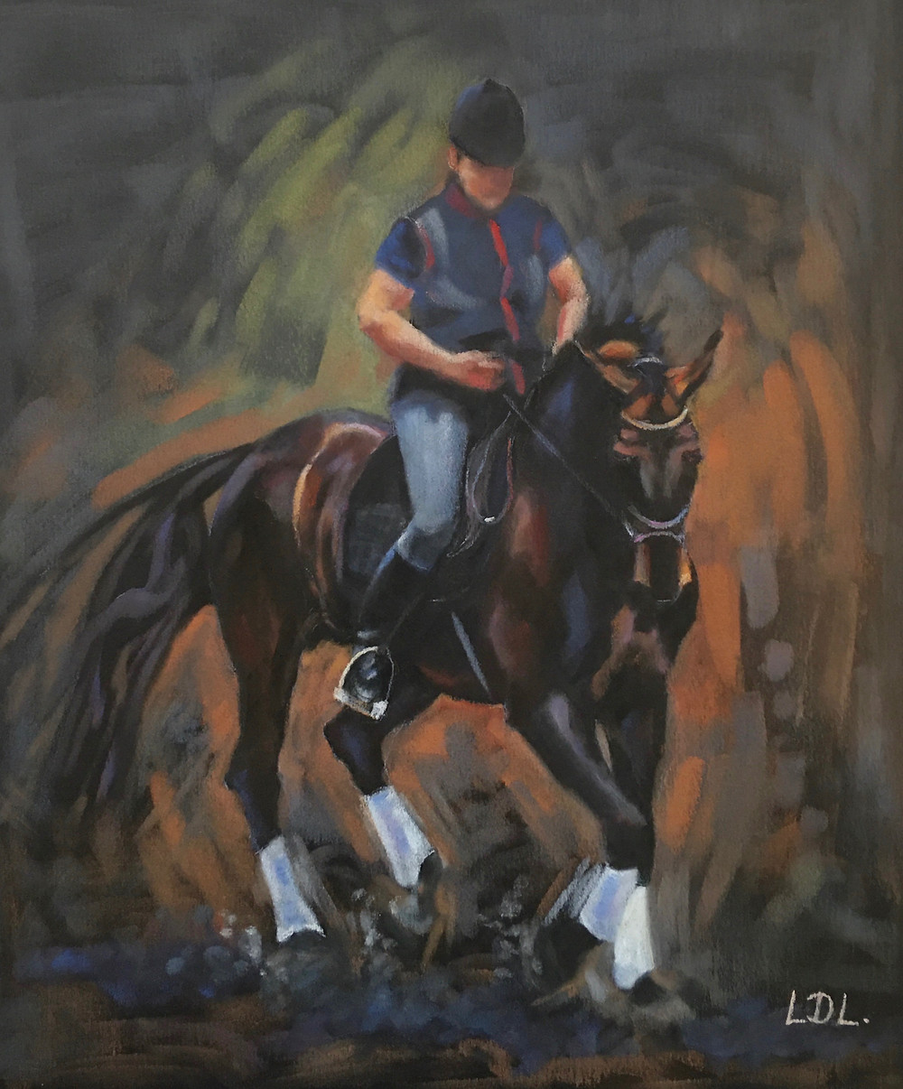 Dressage Horse and Rider painting in pastels