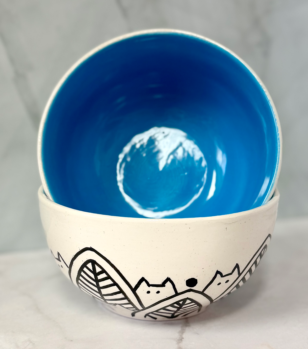 Thumbnail: Catmoflauge Hand Painted Bowl Set (Cups not included)