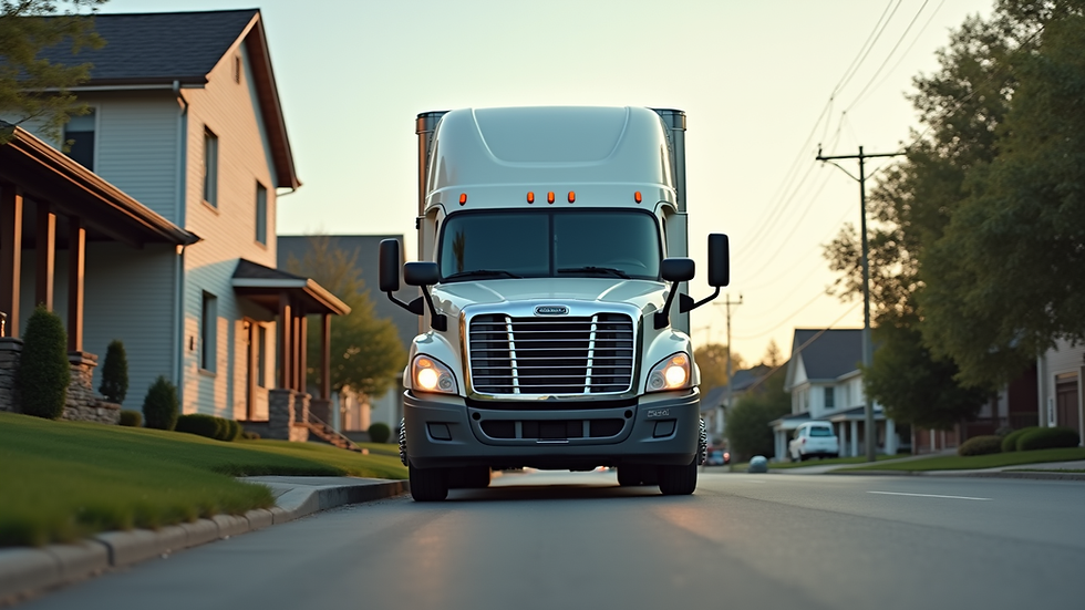 Eye-level view of a moving truck parked in front of a house