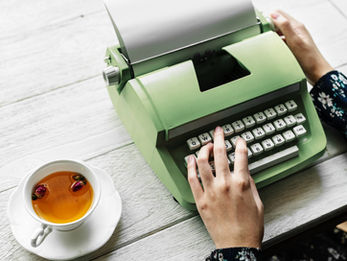 a green typewriter