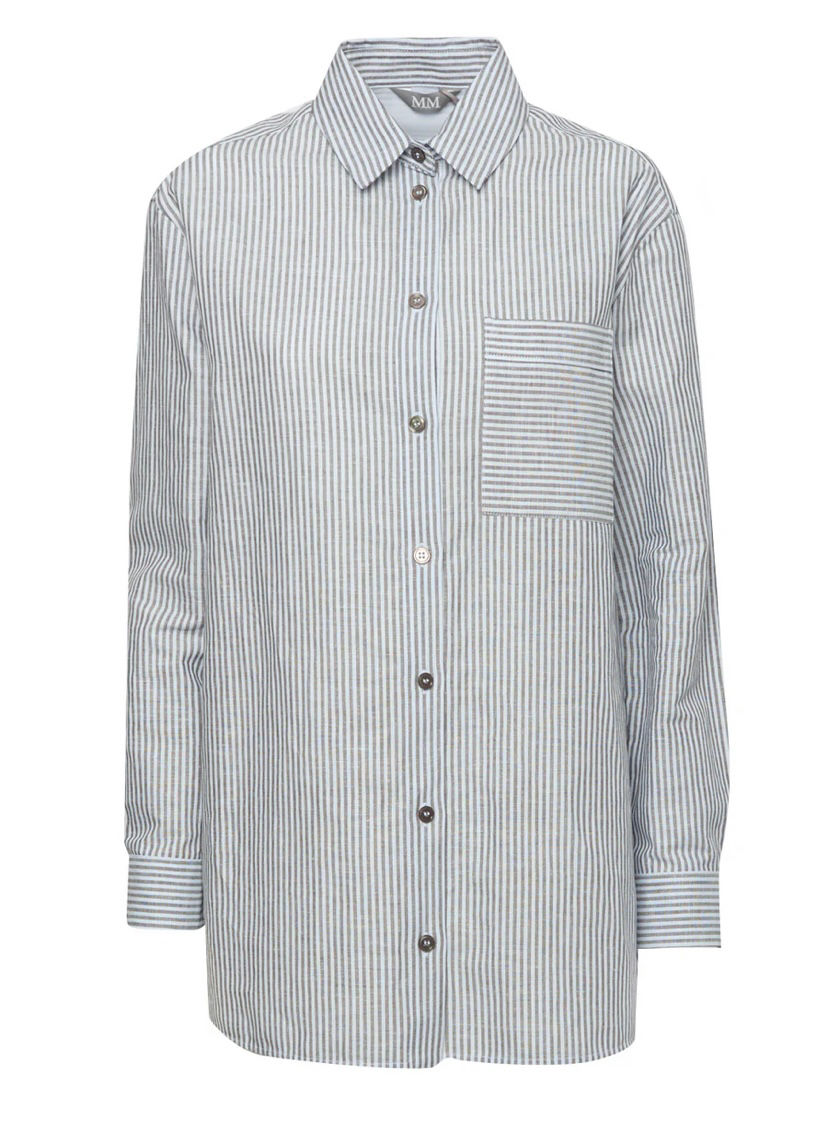 Miniatura: MAX MARA LEISURE Camicia in lino e cotone azzurro e grigio. 42