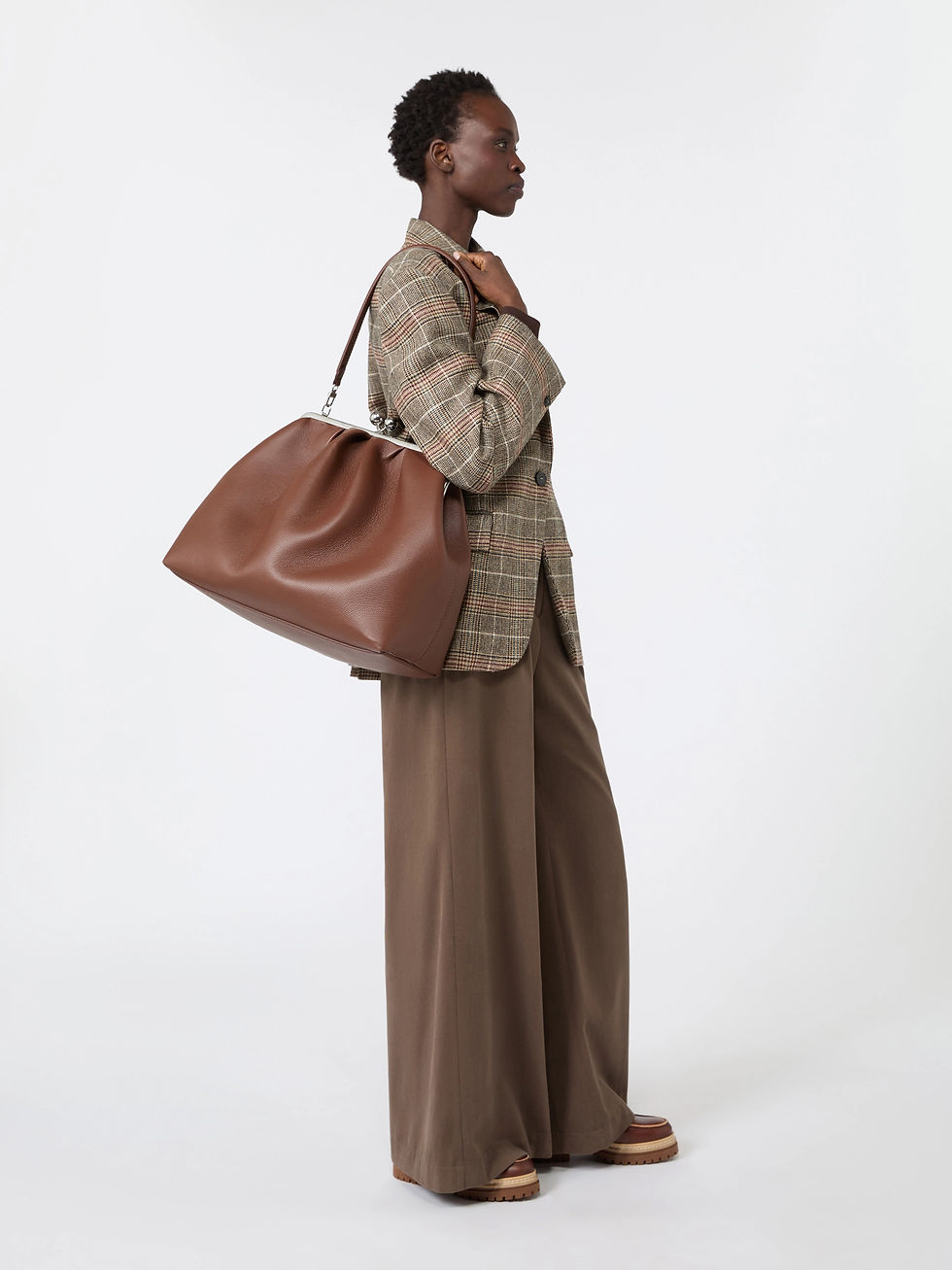 Thumbnail: MAX MARA WEEKEND Pasticcino Bag extra large in pelle stampa cervo marrone