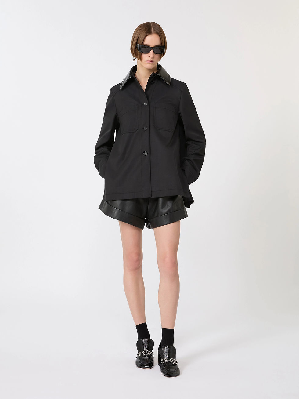Miniatura: SPORTMAX Over shirt in cotone con retro plissé nero T. 42