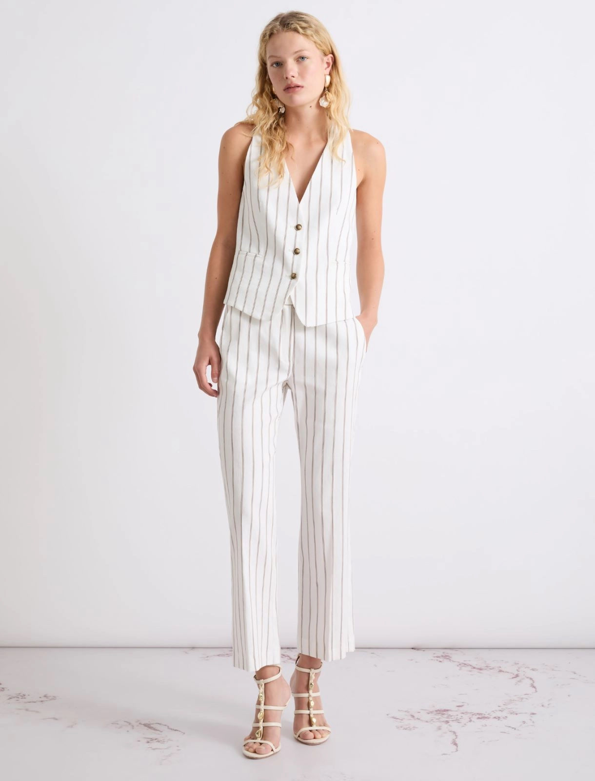MARELLA Pantalone flare in lino e cotone bianco T. 42
