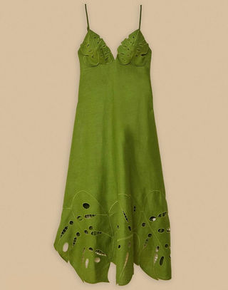 slim fit dress slacks Farm Rio Monstera Linen Midi Dress in Multi