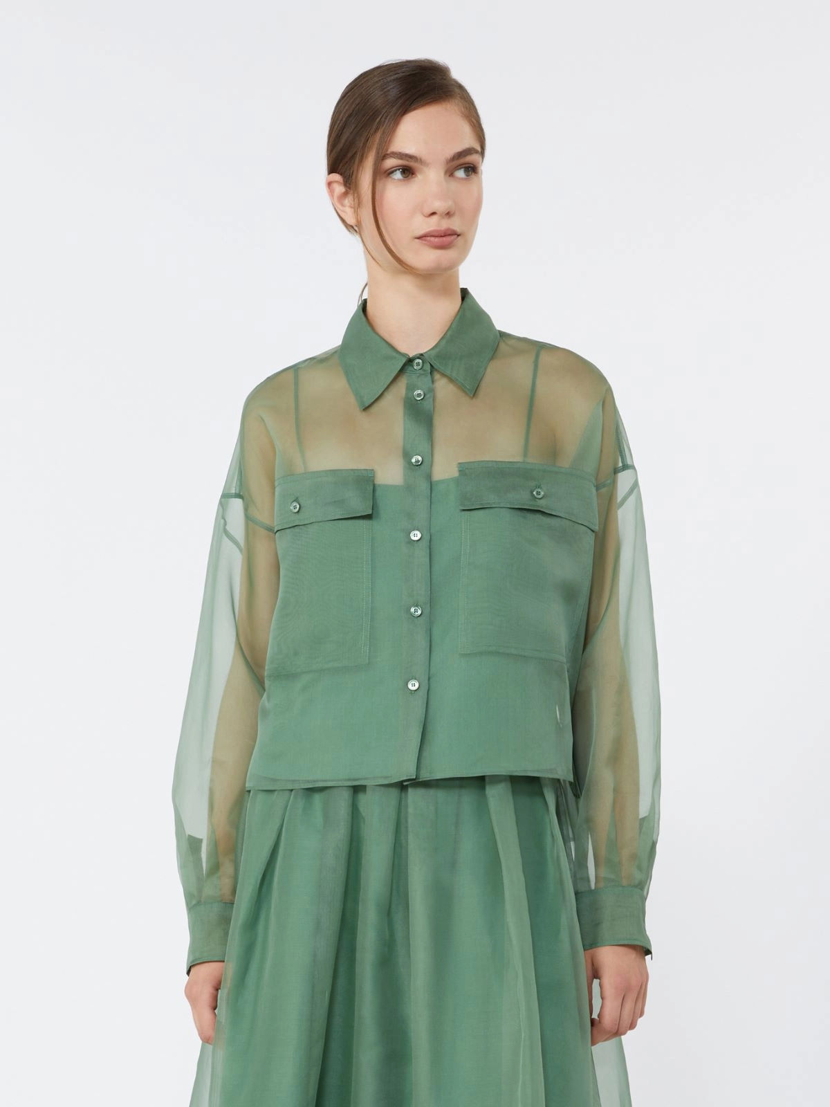 MAX MARA WEEKEND Camicia in organza di seta verde T. 42
