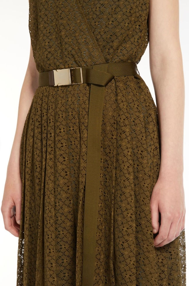 Miniatura: MAX MARA STUDIO Abito in pizzo con gonna a ruota verde kaki T. 42