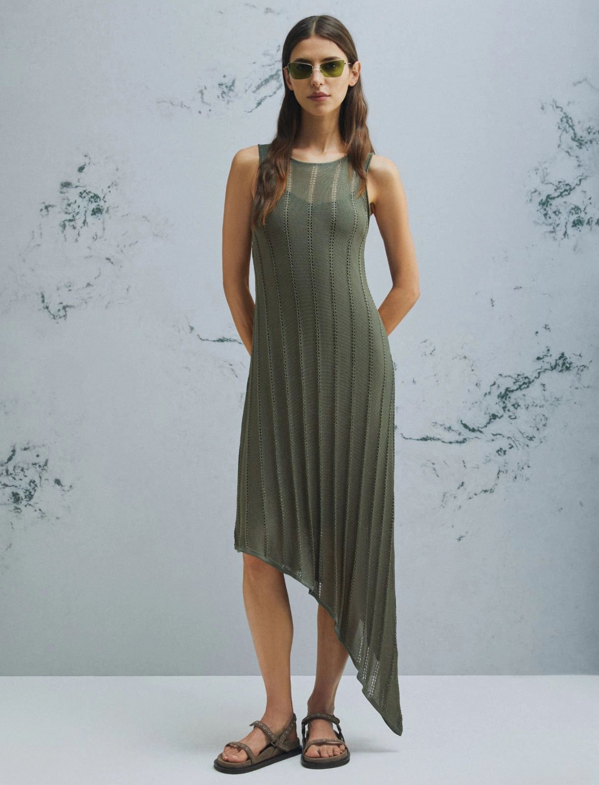 MARELLA MONOCHROME Abito asimmetrico in maglia verde T.42