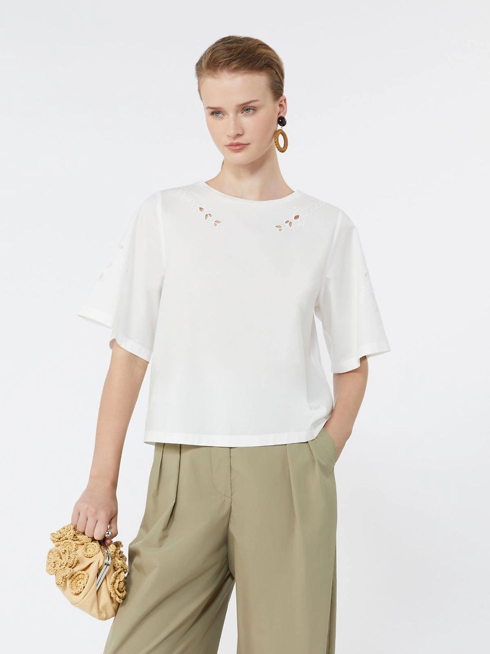 Miniatura: MAX MARA WEEKEND Top in popeline di cotone con ricami bianco T.42