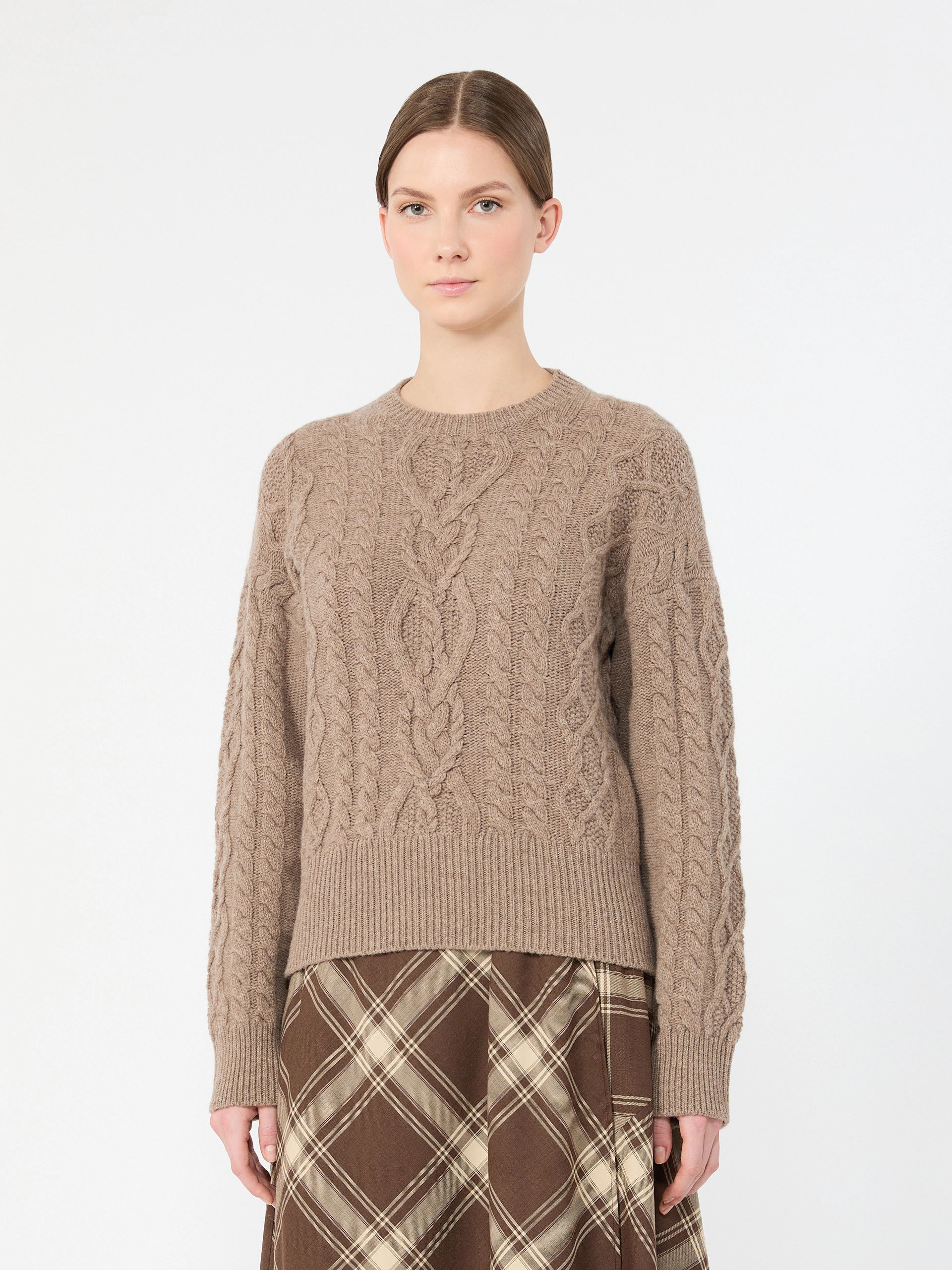 MAX MARA WEEKEND Maglia in filato di  lana a trecce nocciola T. 42