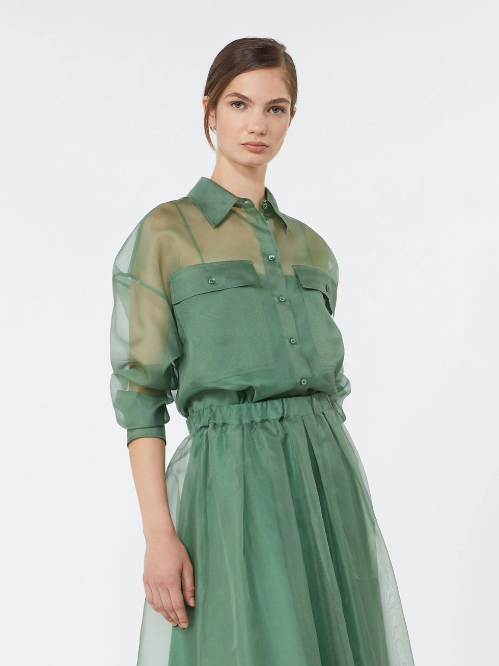 Thumbnail: MAX MARA WEEKEND Camicia in organza di seta verde T. 42