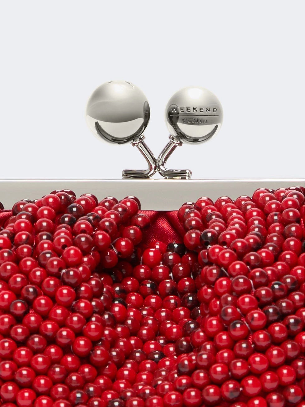 Thumbnail: MAX MARA WEEKEND Pasticcino Bag small con perle in resina ricamate corallo