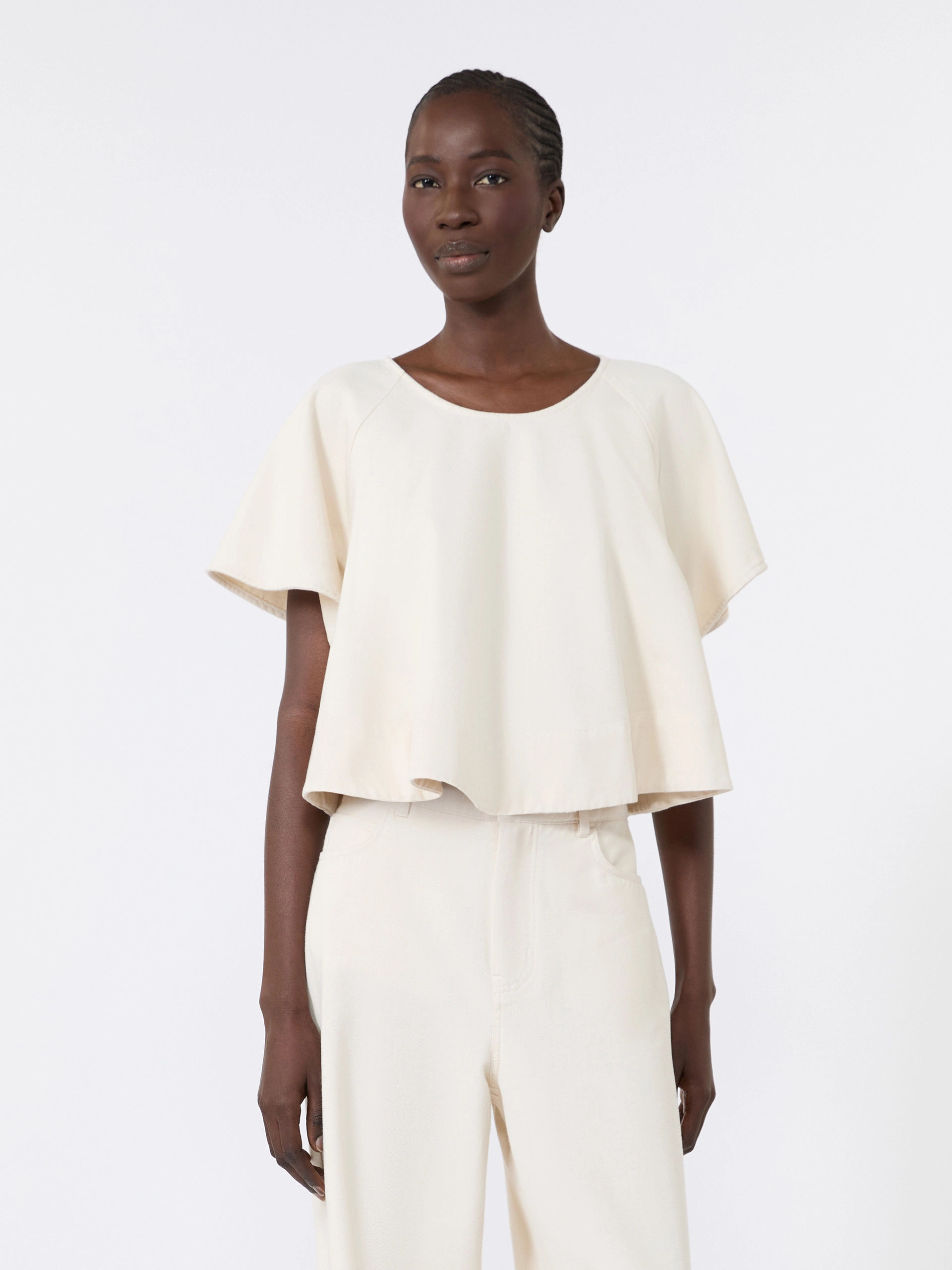 MAX MARA WEEKEND Blusa crop in cotone ecrù T. 42