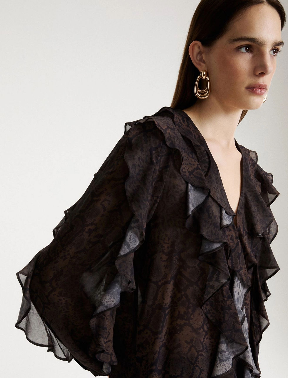 Miniatura: MARELLA Blusa in georgette con rouche marrone T. 42
