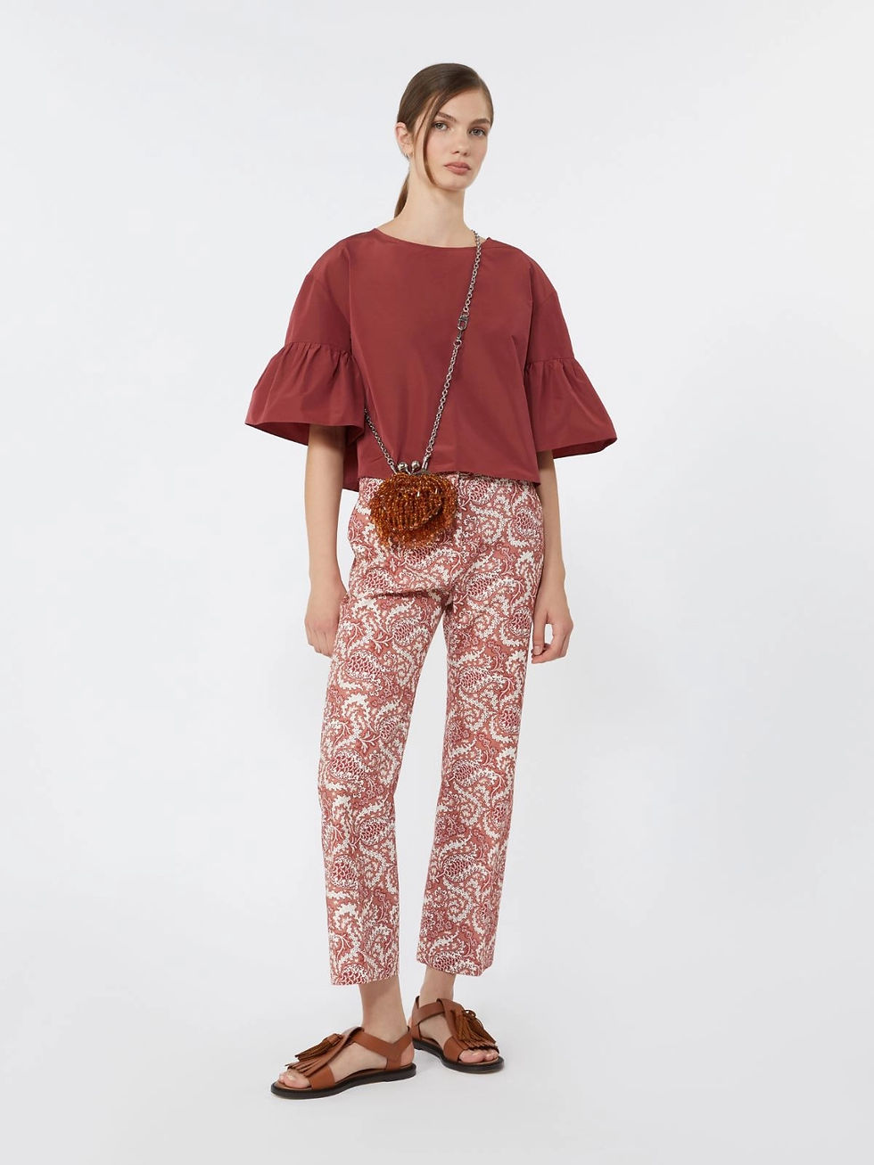 Thumbnail: MAX MARA WEEKEND Blusa crop in taffetà di cotone ciliegia T.42