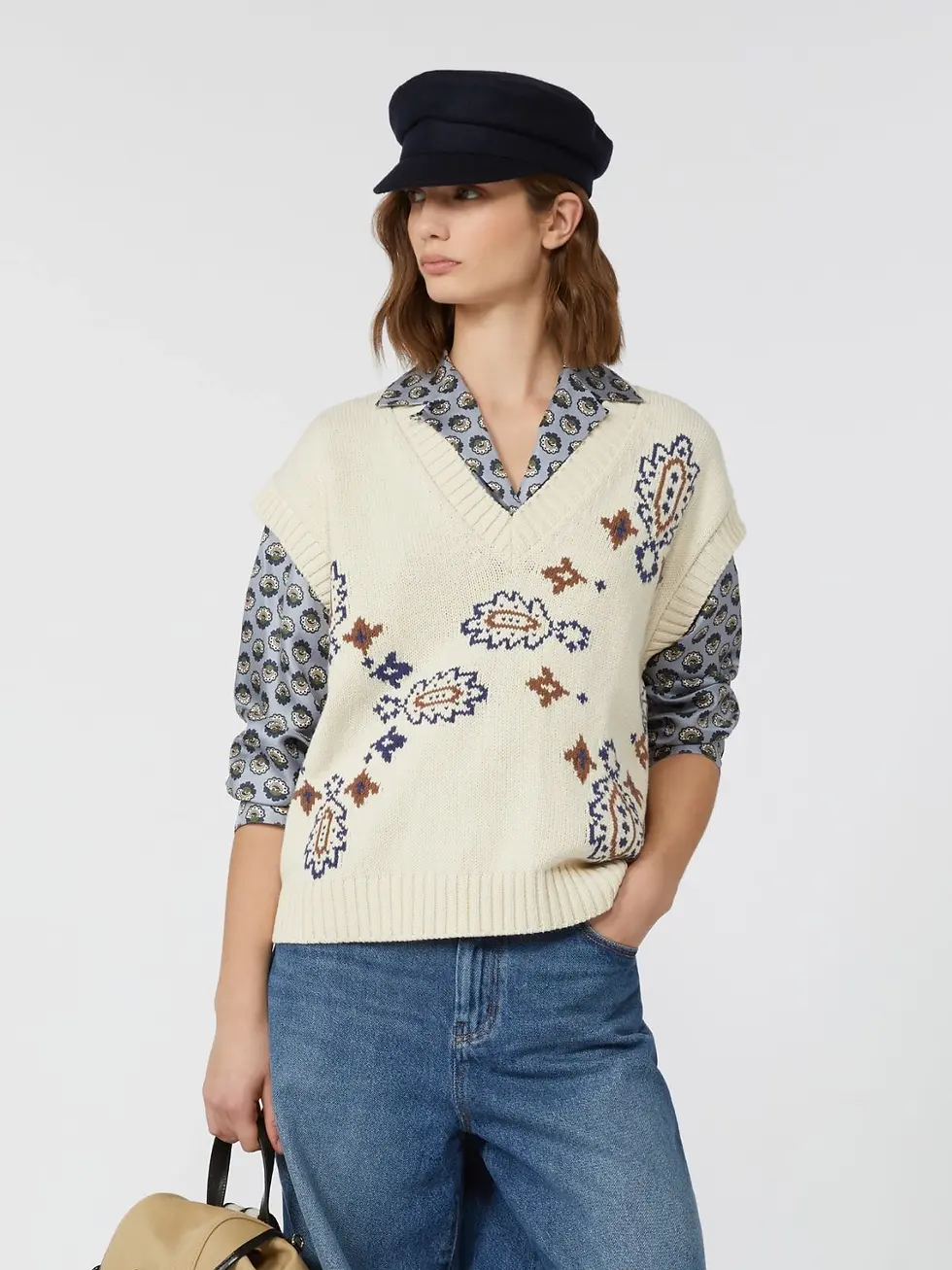 Miniatura: MAX MARA WEEKEND Gilet intarsiato in misto cotone T. 42