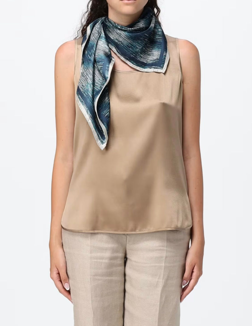 Miniatura: MAX MARA LEISURE Foulard in seta stampata petrolio 