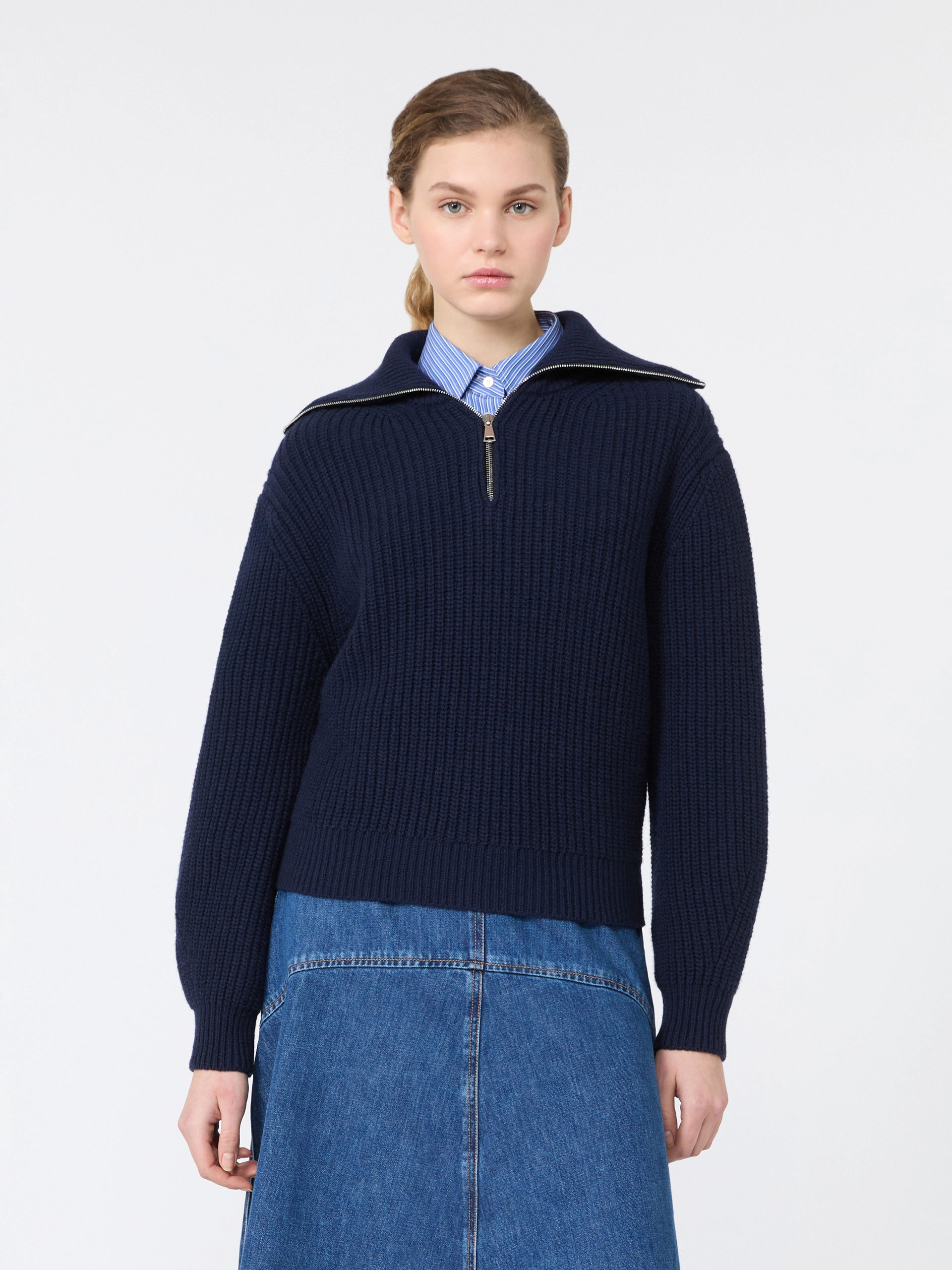 MAX MARA WEEKEND Dolcevita con zip in lana blu