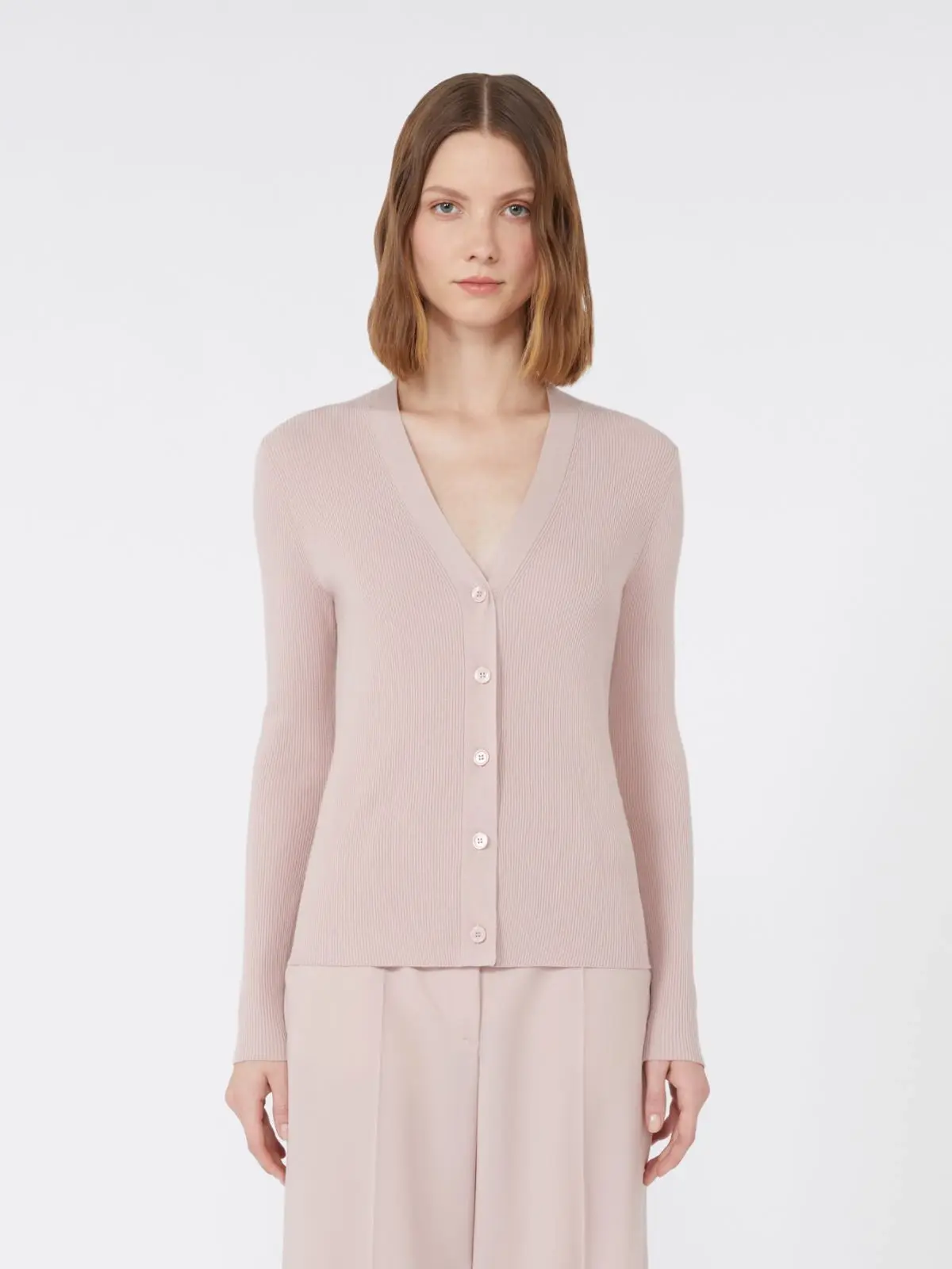 MAX MARA WEEKEND Cardigan a V in viscosa cipria T.42