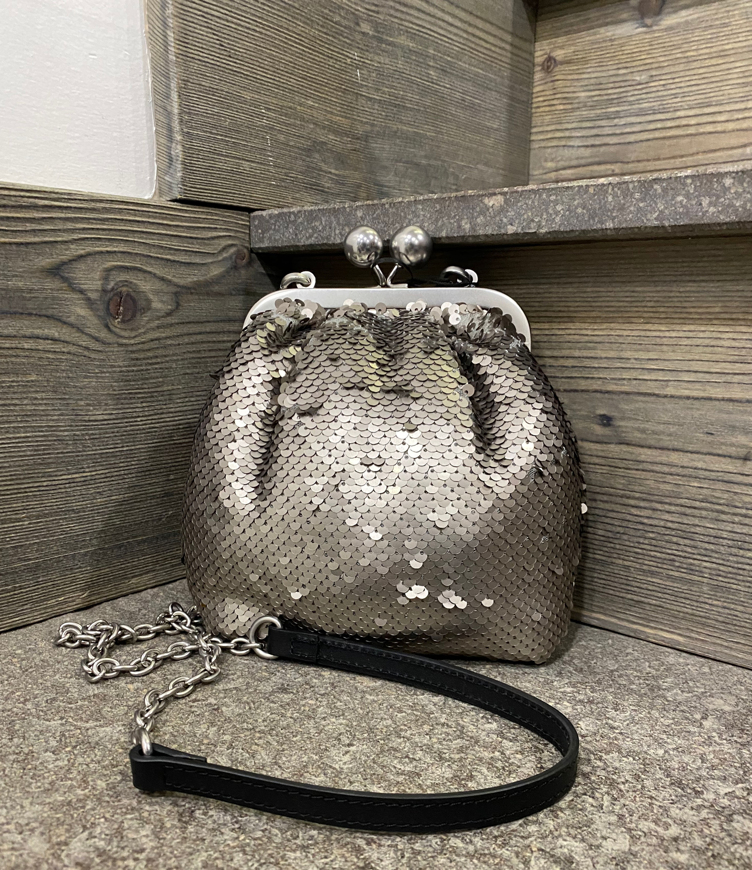 MAX MARA WEEKEND Pasticcino Bag small con paillettes argento
