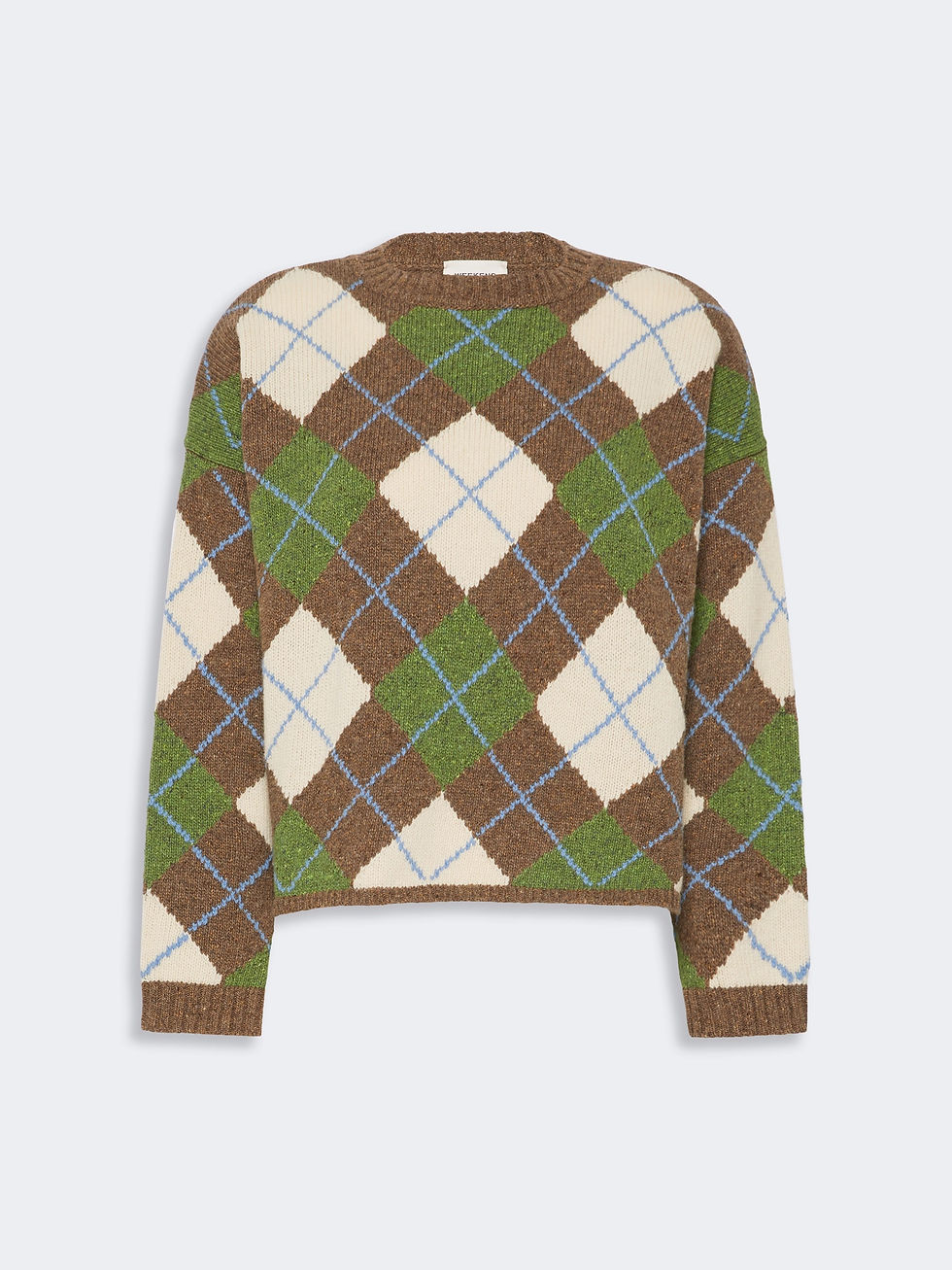 Thumbnail: MAX MARA WEEKEND Maglia in filato di lana Argyle marron glacè e verde T. 42