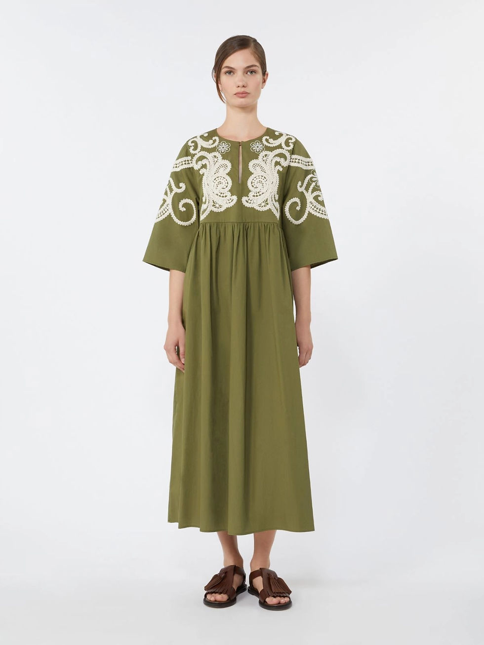Miniatura: MAX MARA WEEKEND Abito morbido in popeline di cotone kaki T. 42 