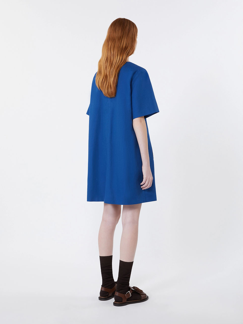 Miniatura: MAX MARA WEEKEND Abito corto in canvas di cotone e lino bluette T.42