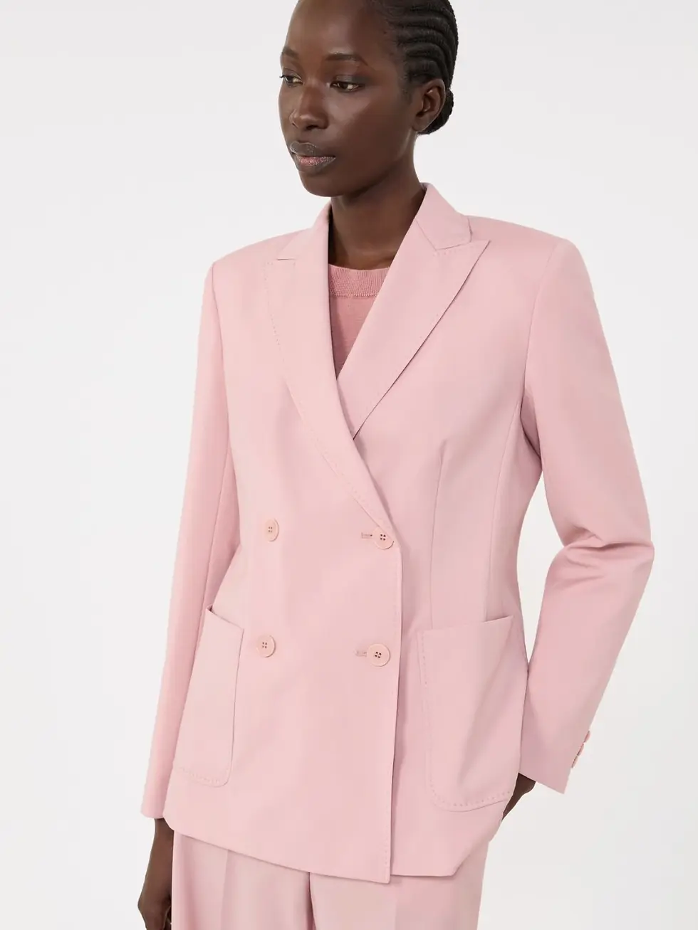 Thumbnail: MAX MARA WEEKEND Blazer doppiopetto in lana stretch rosa T.42