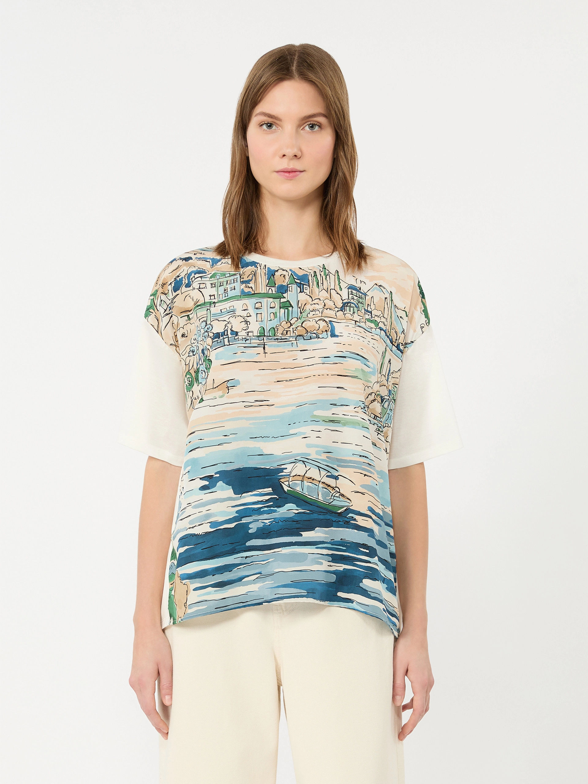 MAX MARA WEEKEND T-shirt in jersey e seta stampata T. 42
