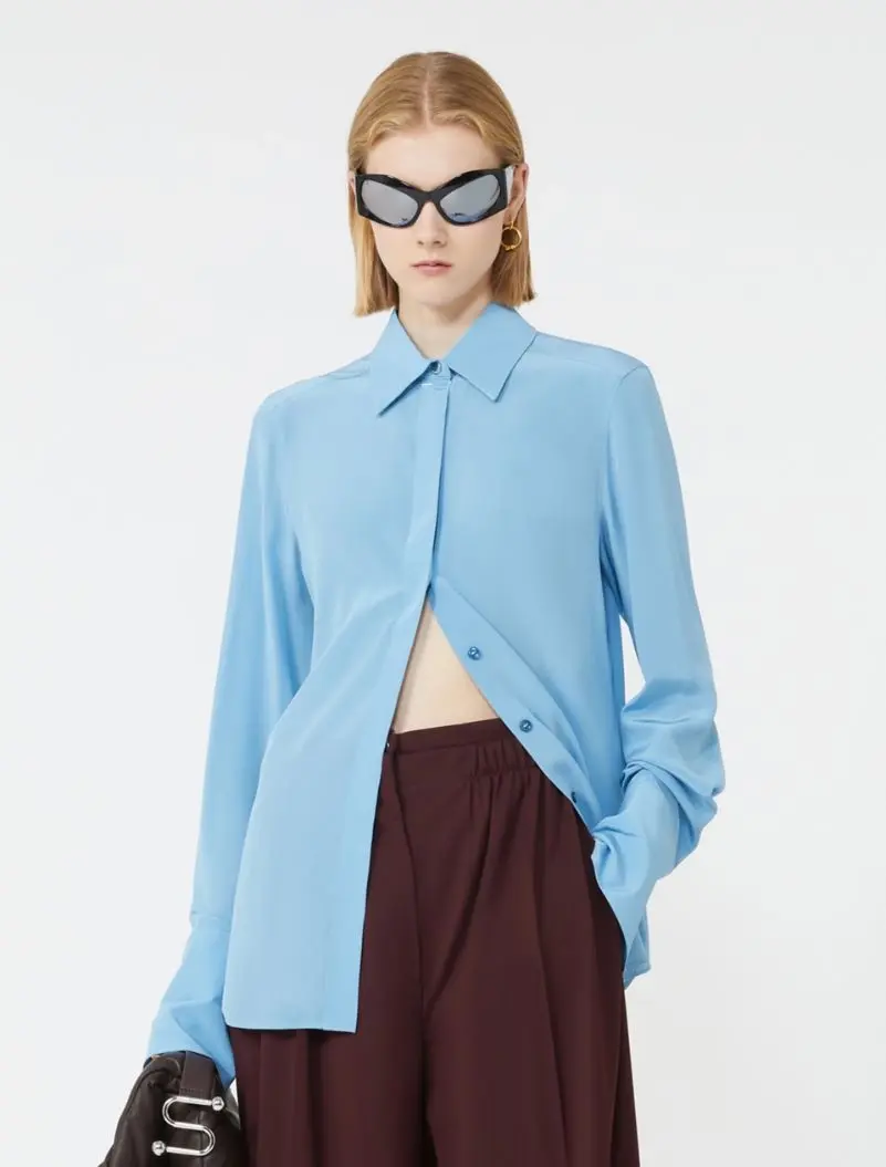 Thumbnail: SPORTMAX Camicia in seta azzurro T. 42
