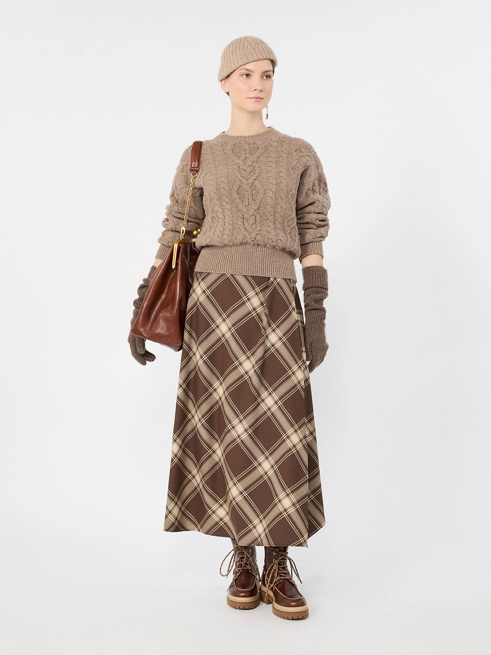 Miniatura: MAX MARA WEEKEND Maglia in filato di  lana a trecce nocciola T. 42
