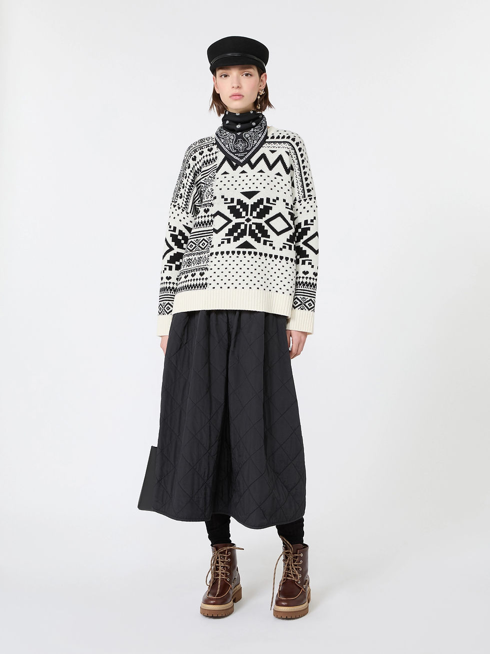Miniatura: MAX MARA WEEKEND Maglia ampia in lana jacquard bianco T. 42