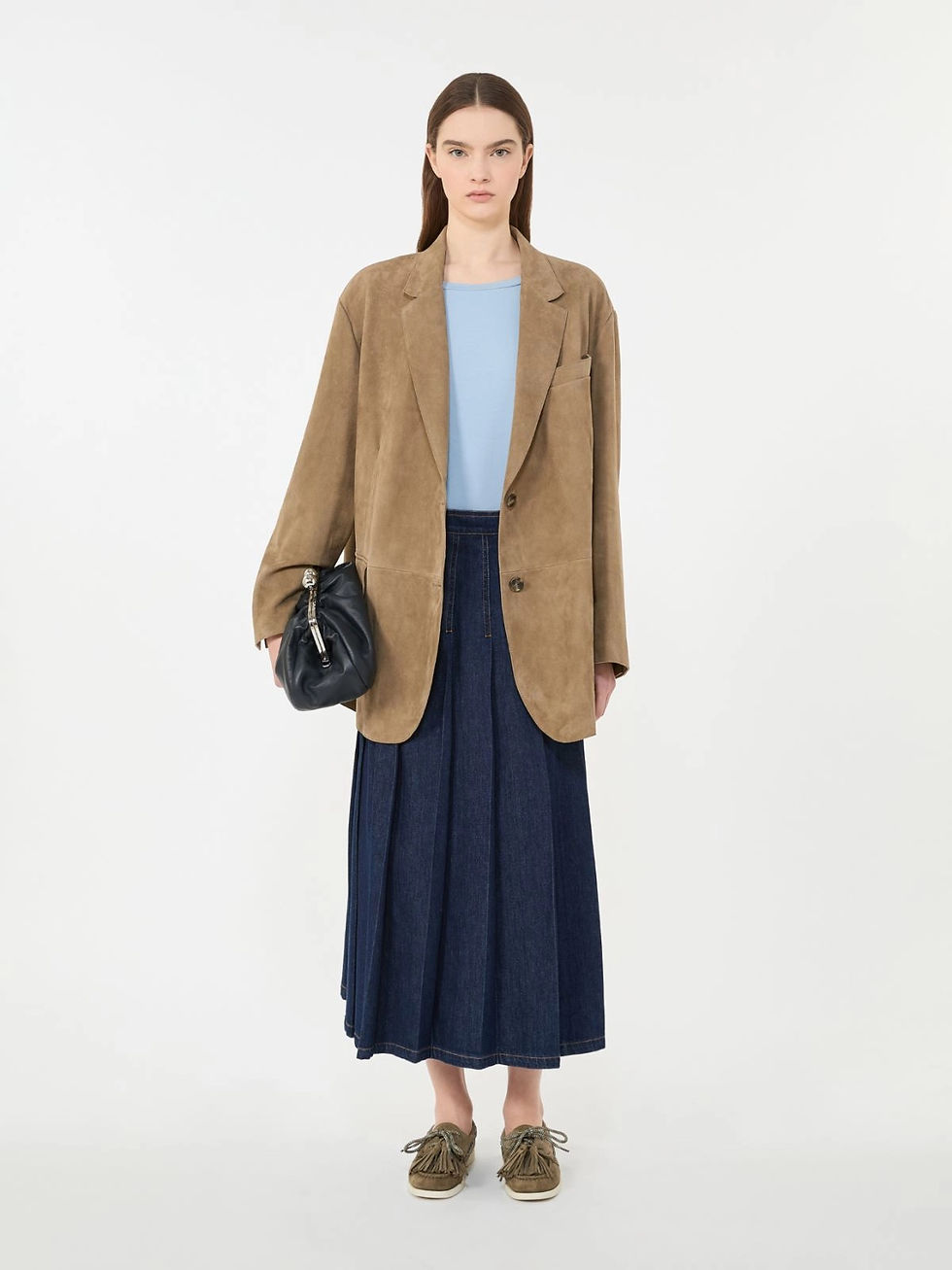 Miniatura: MAX MARA WEEKEND Blazer monopetto in suede fango 