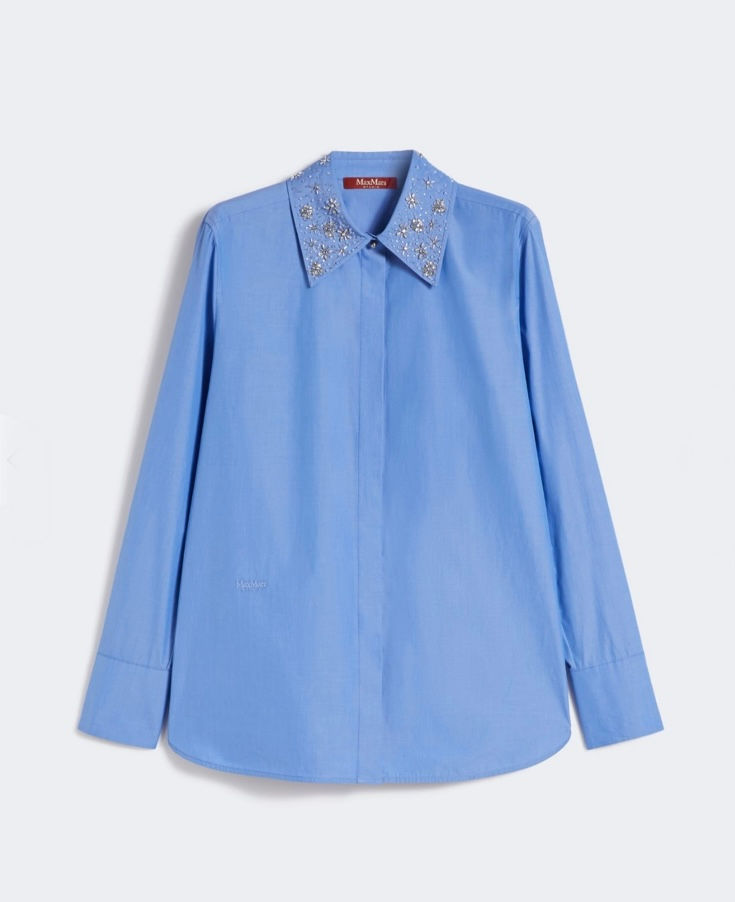 Thumbnail: MAX MARA STUDIO Camicia in popeline con cristalli azzurro T.42