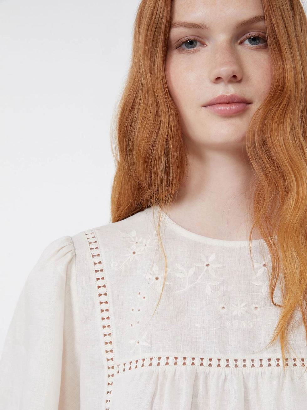 Miniatura: MAX MARA WEEKEND Top in tela di lino e jersey stretch ecrù T.42