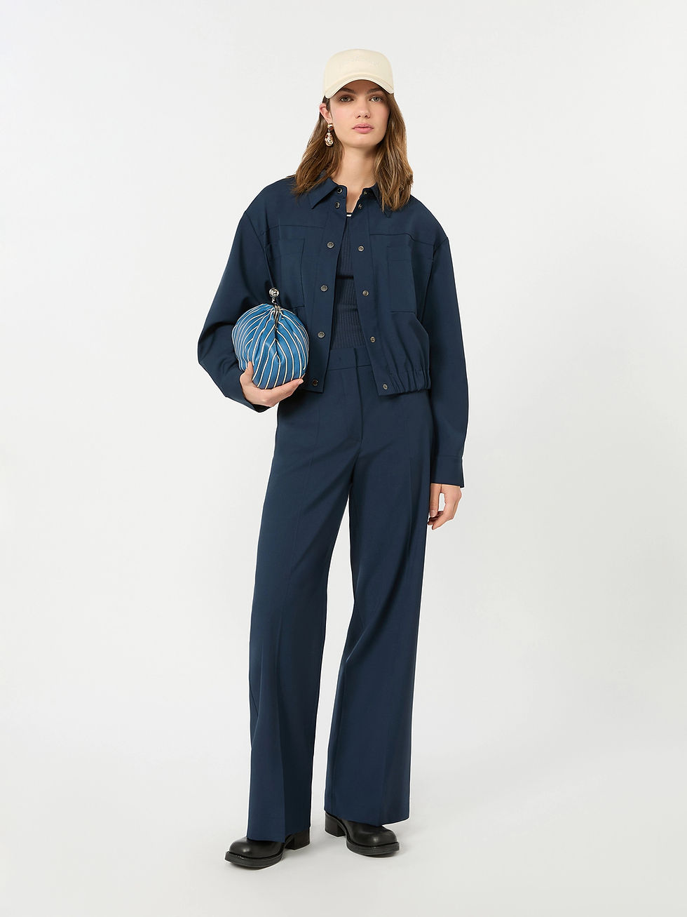 Miniatura: MAX MARA WEEKEND Giacca corta in tela di lana blu 
