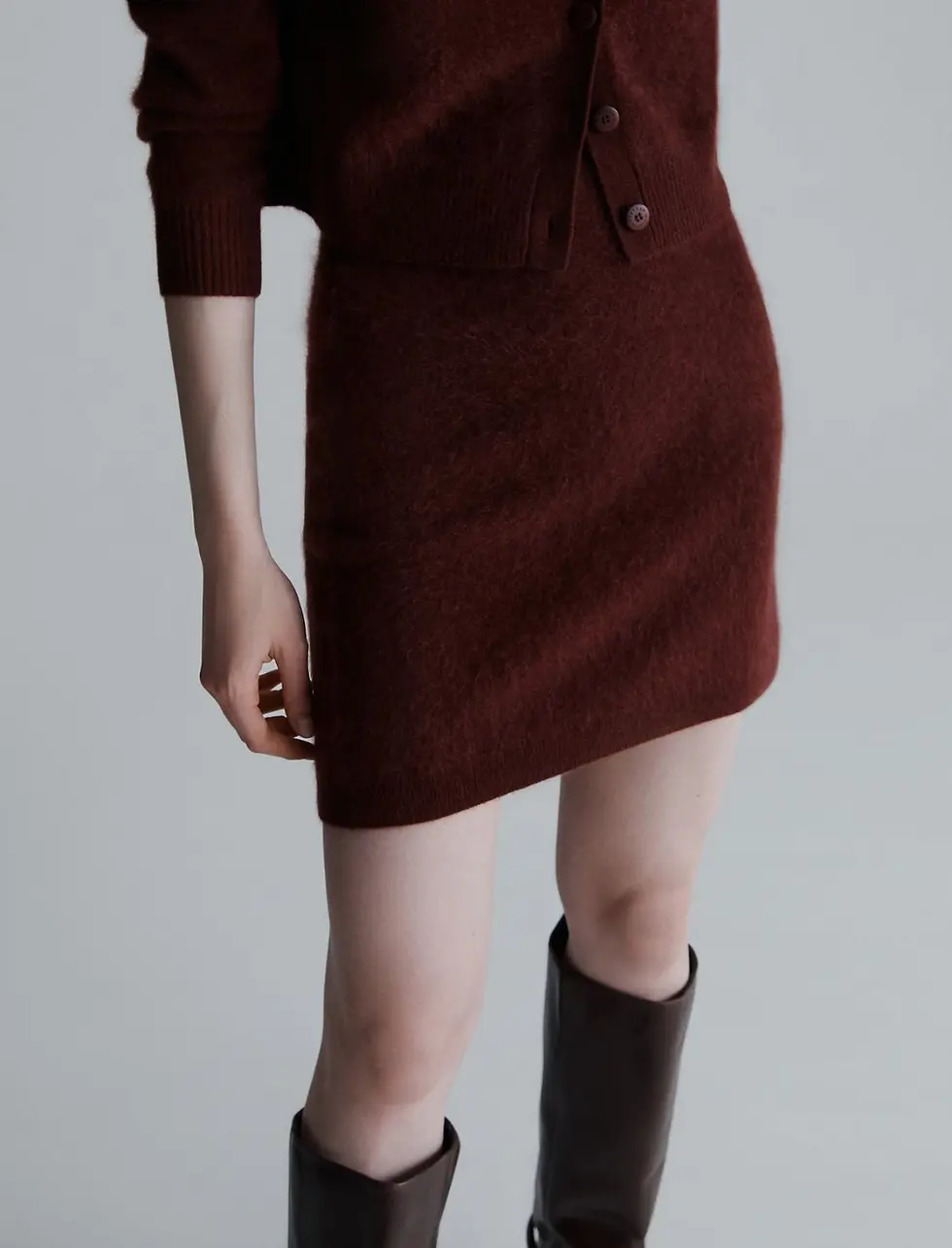 Thumbnail: MARELLA MONOCHROME  Gonna in maglia di lana e cashmere bordeaux T.42