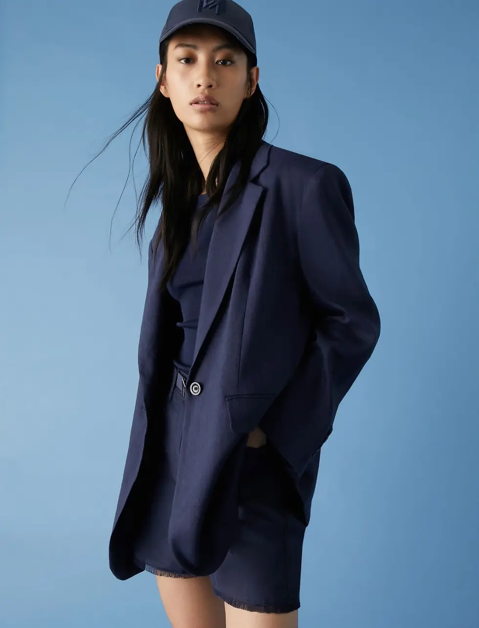 Thumbnail: MARELLA MONOCHROME Blazer over misto lino blu notte T. 42