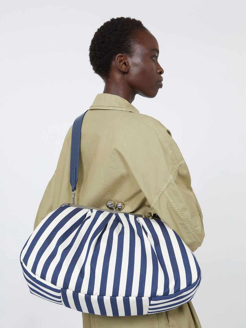 Thumbnail: MAX MARA WEEKEND Pasticcino Bag large in cotone a righe blu 